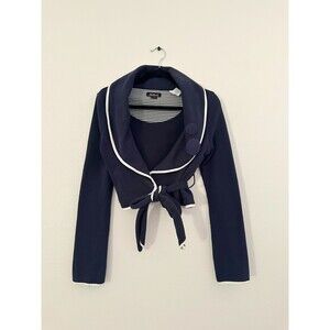 Killah Miss Sixty Vtg Nautical Pin Up Wrap Sweater Navy Blue Crop Women's Small